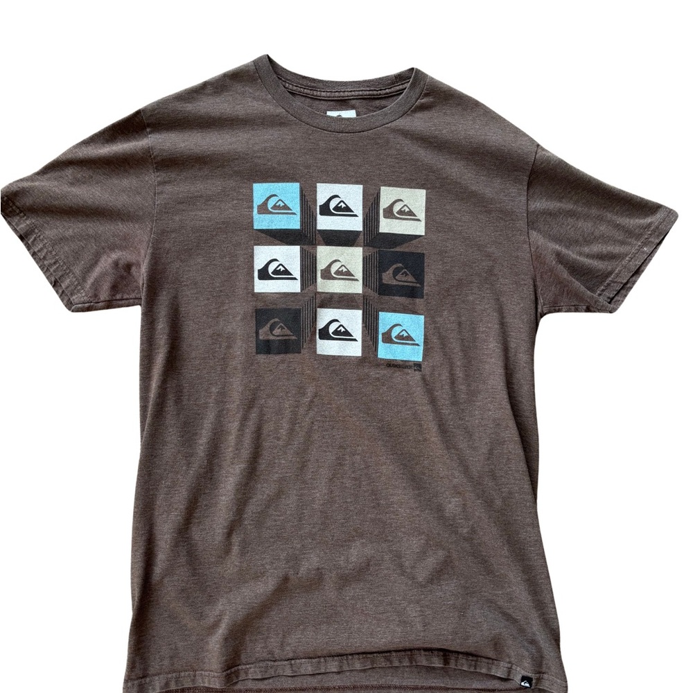 Quiksilver Brown and Blue Logo T-Shirt